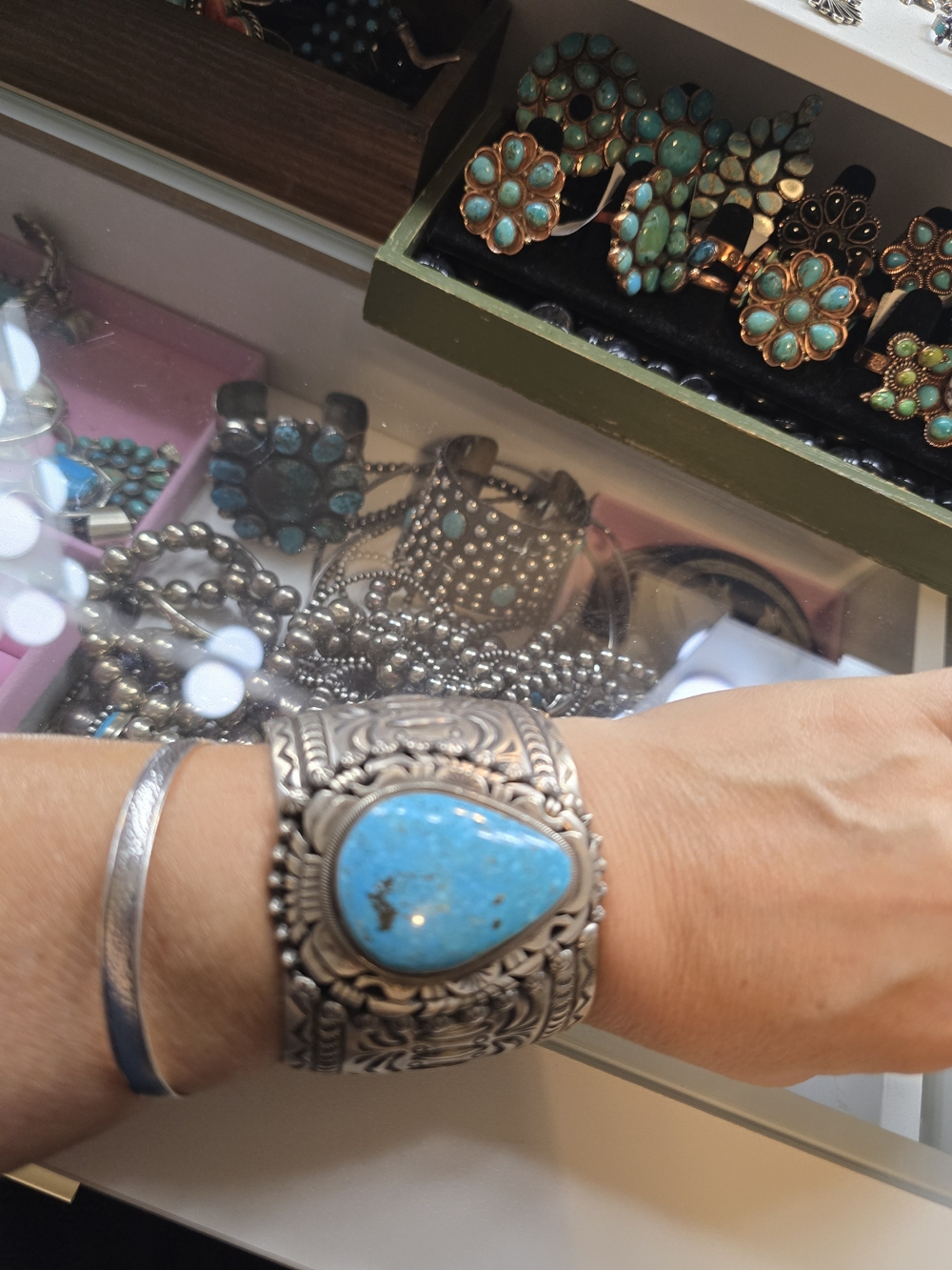 Native Marcella James Sterling Silver Turquoise Cuff - Picture 6 of 6